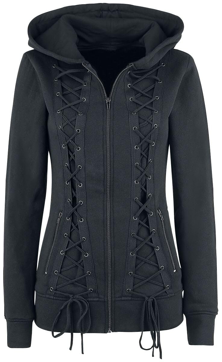Gothicana by EMP Vrouwen Zwart jack met capuchon en print M