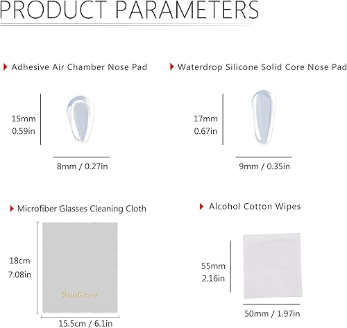Miniatura 9 de Paquete de 5 almohadillas de nariz transpirables para cámara de aire, 5 pequeñas bolsas de aire, 10 almohadillas de nariz de silicona dura, 1 gancho