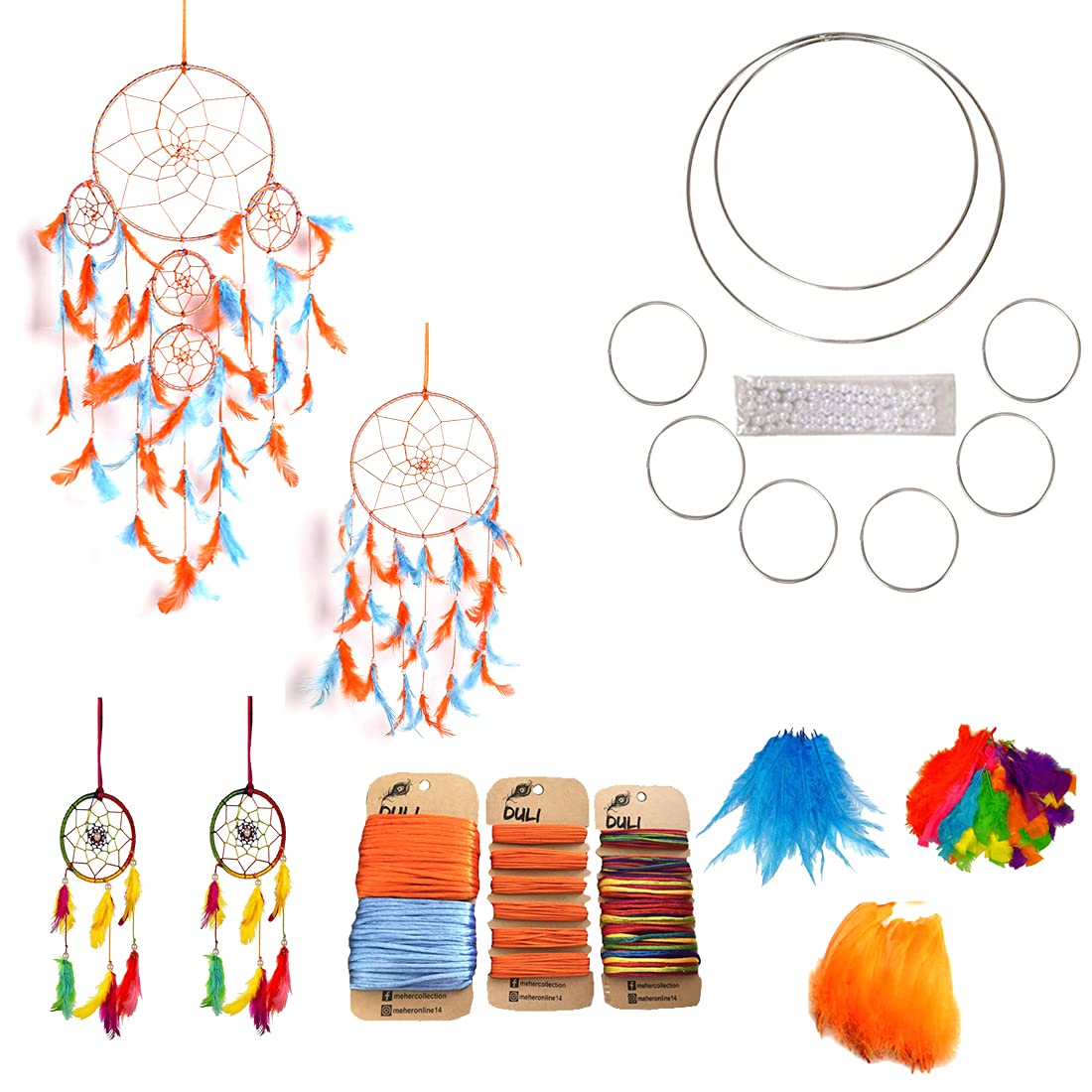 DULI Do It Yourself (DIY) Dreamcatcher Making Kit (Large Orange-LightBlue) Dreamcatcher Making Kit, Wall Hanging Kit, DIY Kits for Craft Lovers