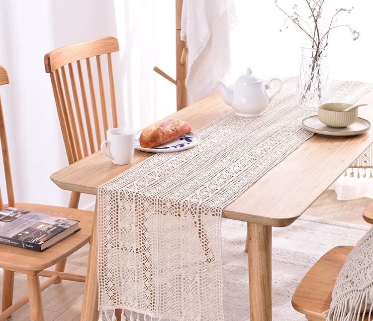 Chemin De Table En Macramé Rectangulaire, Dentelle Au Crochet, élégante Nappe En Maille Pour Rustique, Crochet, Style Bohème, Vintage, Maison De Ferme (35 X 130 Cm), 35*130cm