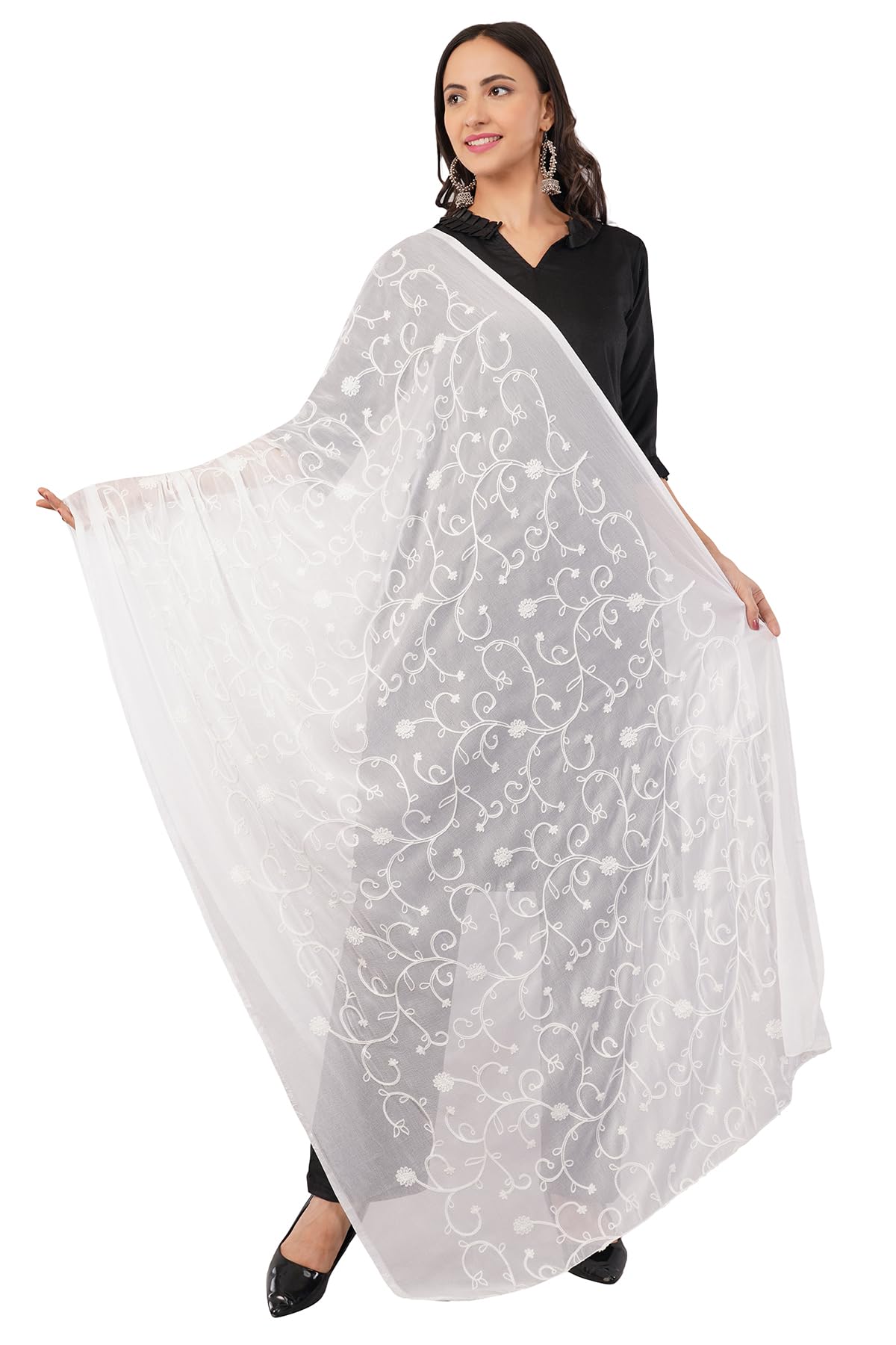negchaar Chiffon White Embroidered Dyeable Dupatta for Women | Ethnic Indian Dupatta for Party and Casual wear | Lightweight, Soft & Flowing Fabric perfect to Pair with Kurti And Salwaar suit-picture-19