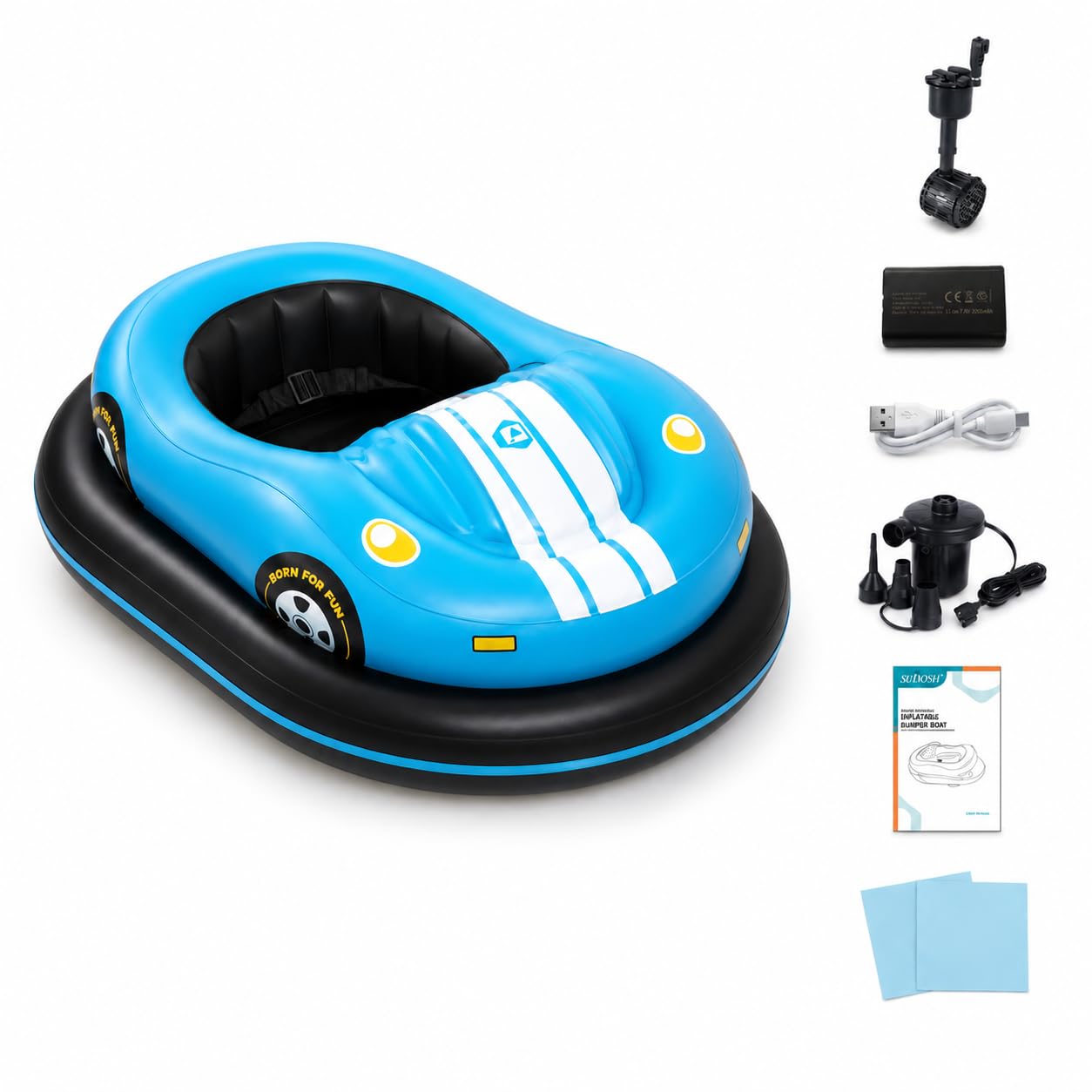 Sunseota Blue Motorized Pool Floaties For Adults, Inflatable Electric Water Chair With Joystick Steering, Wide Stable Base, 120 Kg Capacity, Cup Holders, For Pool And Calm Lake -1Battery