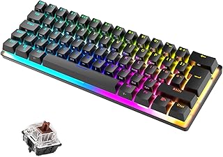 UK Layout Wired 60% Mechanical Gaming Keyboard, Mini 61 Key Layout 14 Chroma RGB Backlit Type-C USB Compact Keyboard with Full Anti-ghosting Keys for PC Gamer Office Typist(Black/Brown Switch)