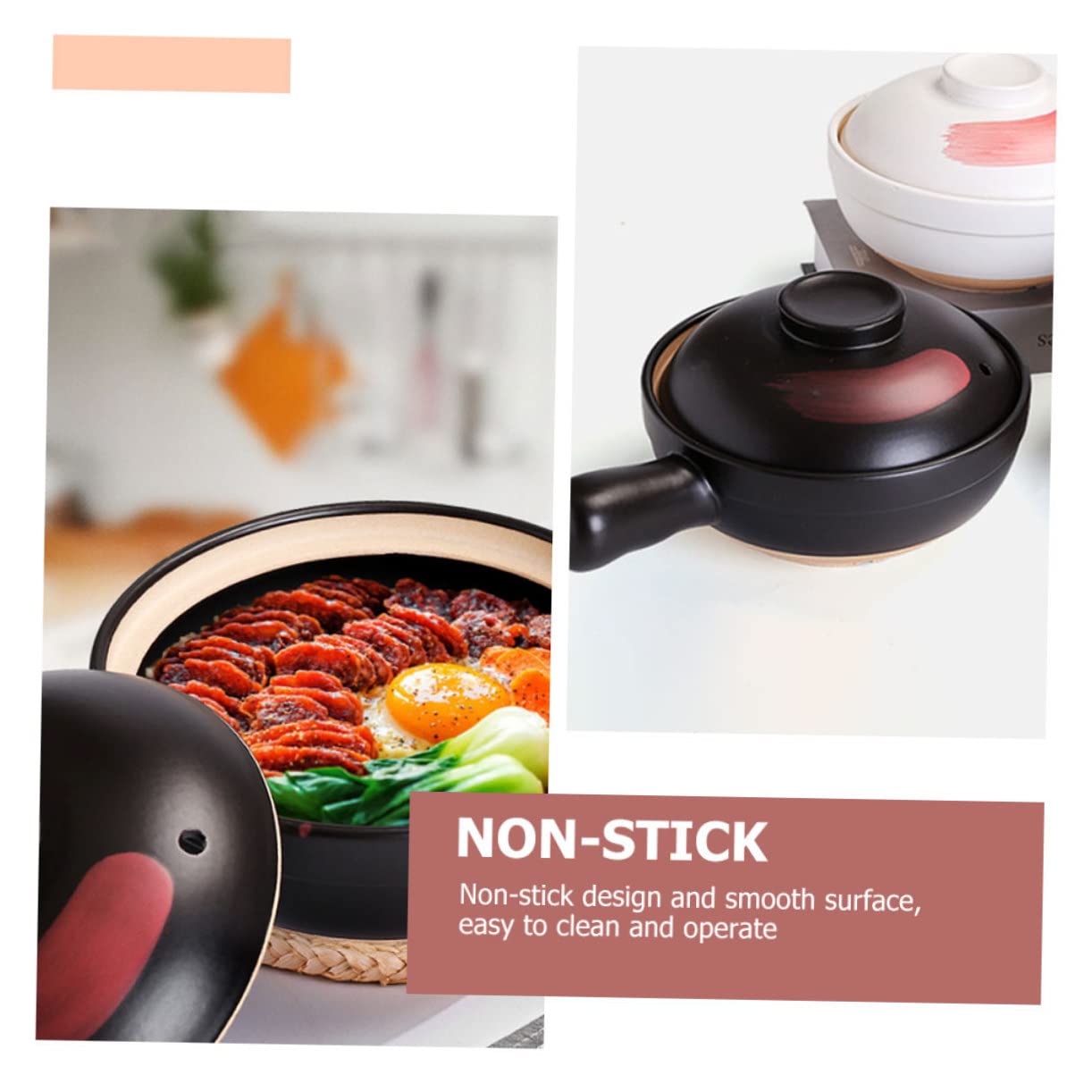 Pentola in Terracotta per Cucina Gas Casseruola con Pentola per Zuppe e Cottura Resistente alle Temperature Distribuzione Uniforme del Calore Piccola Nero Rosso