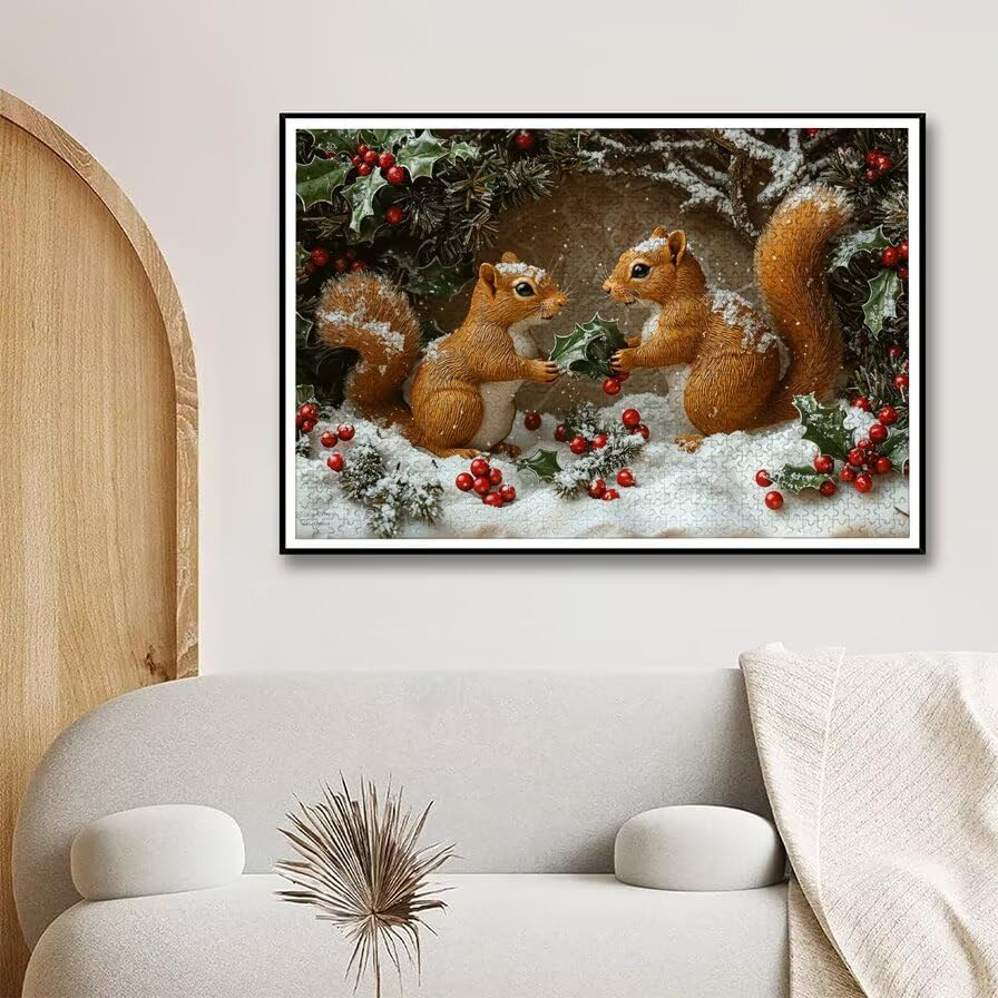 Puzzle 1500 Piezas, Puzzle Ardilla con Caja Regalo, Navidad Puzzles 1500 Piezas Adultos, Medidas: 87 x 57 cm, Rompecabezas Adultos de Madera, Rompecabezas para Decoración Hogar, Regalo Mujer, -5908