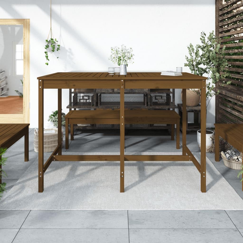 Masywny stół ogrodowy z drewna sosnowego, 159,5 x 82,5 x 110 cm, klasyczny stół drewniany na taras, balkon, podwórko, stabilna drewniana rama z wytrzymałym blatem stołu do dekoracji napojów