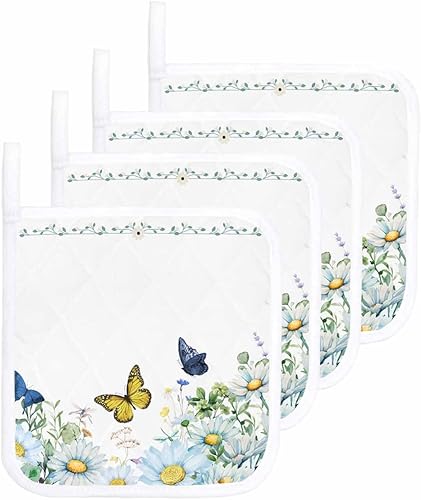 Miniatura 1 de 4 Packs Watercolor Daisy Pot Holders Sets for Kitchen,Oven Pan Plate Bowl Pads Heat Proof Mat with Hanging Loop,Terry Cloth Potholders Soft Grip For