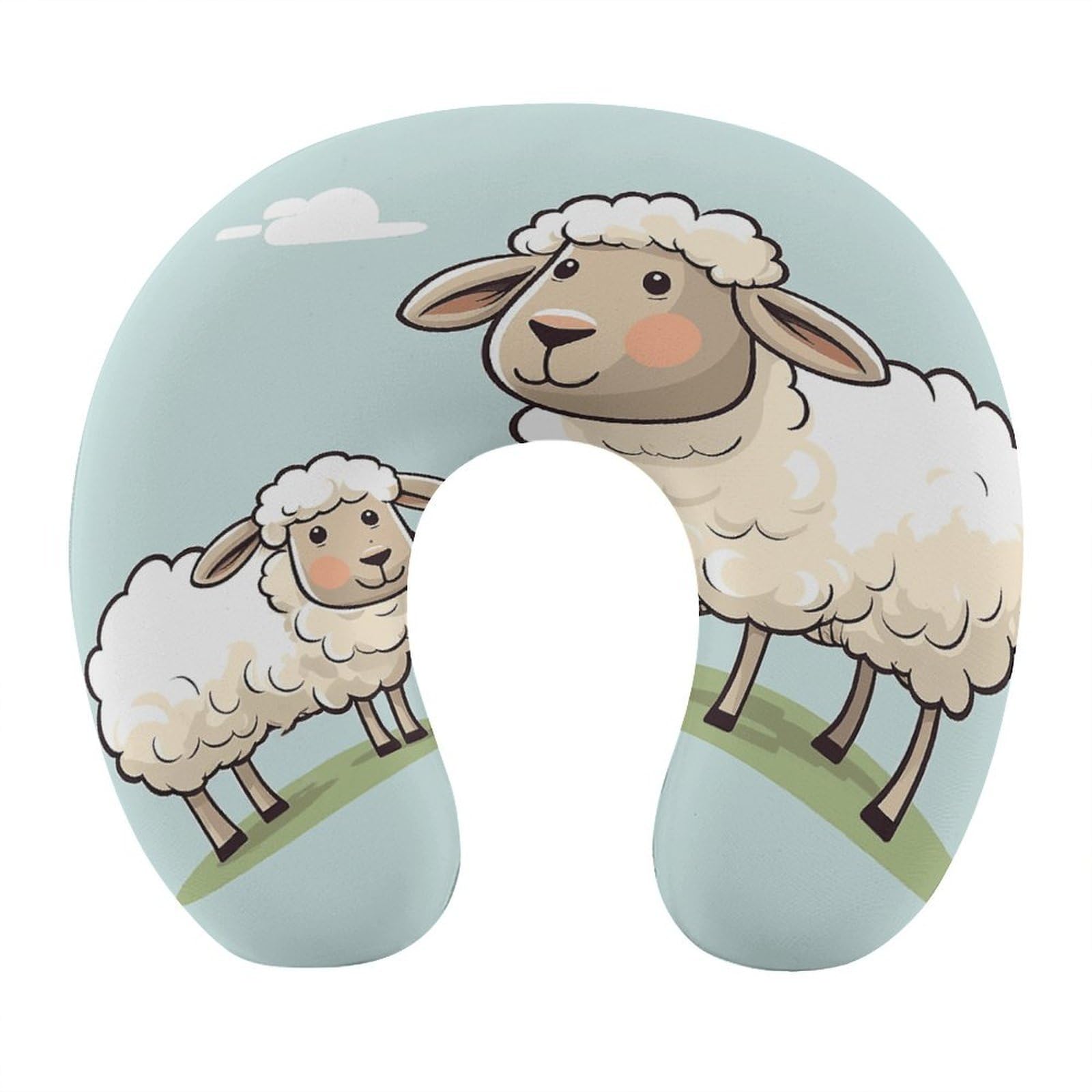 Adfgyerh Style Sheep And Lamb Cartoon U-Shaped Pillow，Memory Foam Pillow Core，Cushion ，Provide Neck Support ，Travel Pillow，Suitable For Airplanes, Cars, Homes, And Offices.