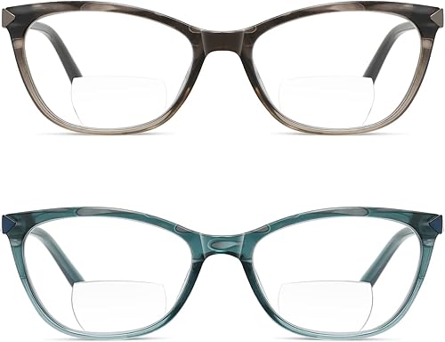 Miniatura 2 de Kafirlo Gafas de lectura bifocales para mujer, ojo de gato, bloqueo de luz azul, lector de computadora, parte superior transparente, sin transición