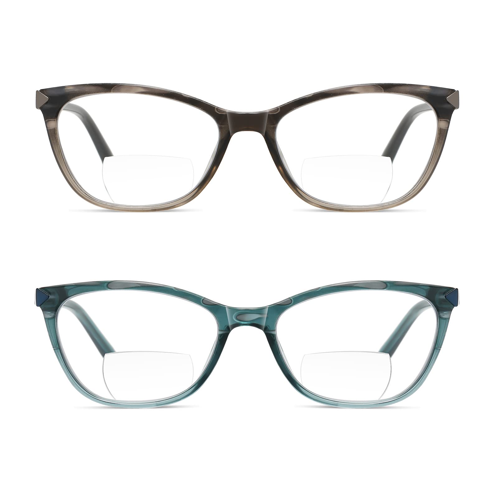 Kafirlo Bifocal Reading Glasses Women Cat Eye Blue Light Blocking Computer Readers Clear Upper No Line Wide Full Frame Cateye Progressive Eyeglasses Designer Cheater Stylish Lightweight Eyewear +2.00