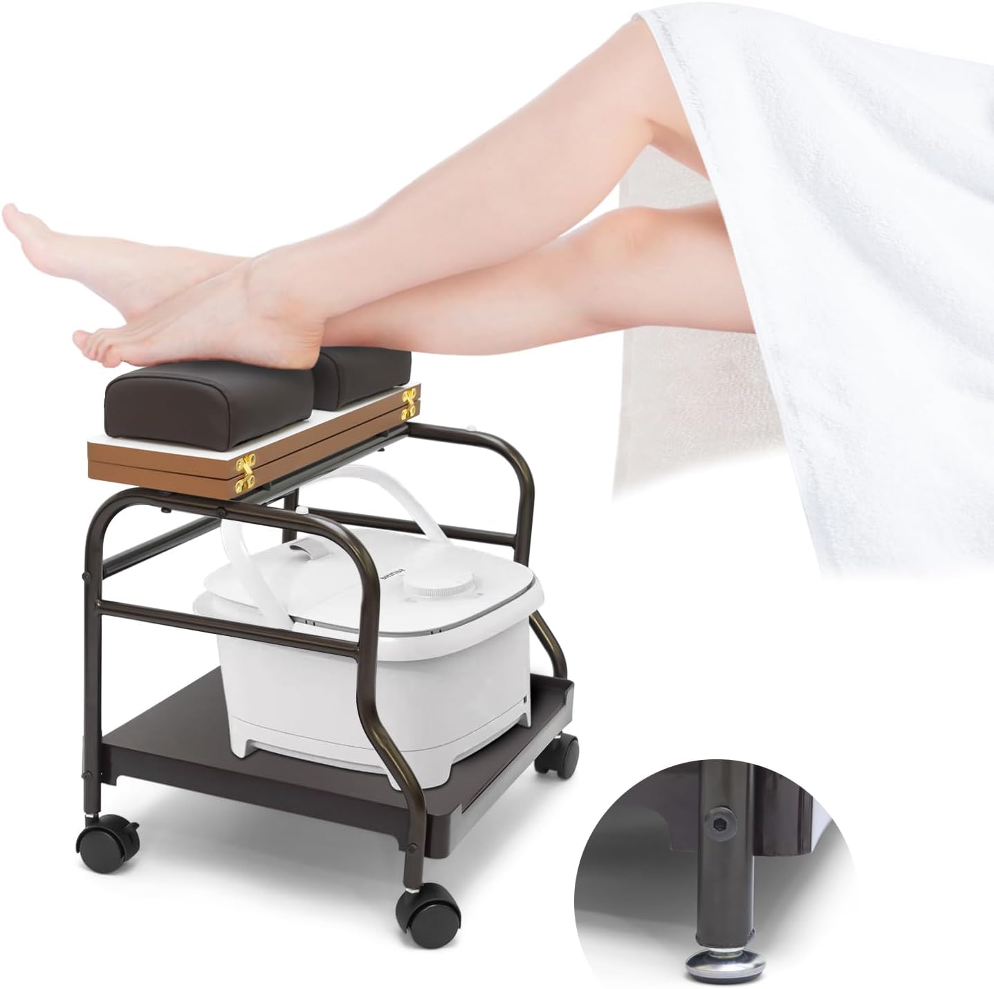 Elitzia Beauty Salon Nail Or Foot Bath Spa Portable Esthetician Trolley Cart for Foot Rest Pedicure Manicure Funiture Massage Table Salon Supplies Option (Dark Brown)