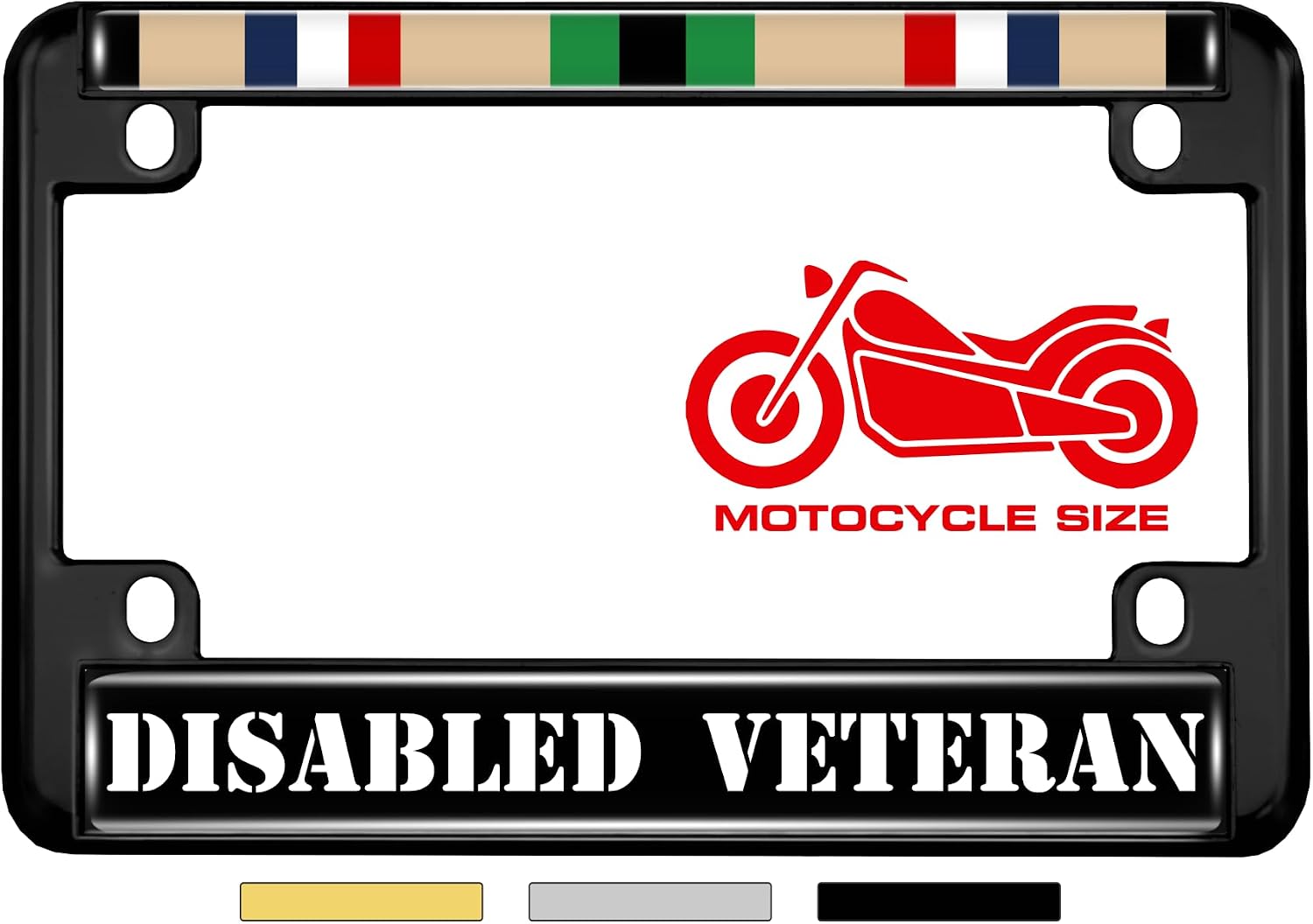 Motorcycle Domed Custom-Made Personalized Metal 4-Hole License Plate Frame with Gulf War Disabled Veteran Design - Black