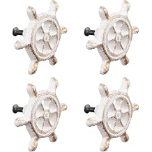 INCREWAY 4Pcs Retro Nautical Drawer Handles, Rudder Shaped Cabinet Knobs, Single Hole Cast Iron Pulls for Dresser Cupboard Wardrobe Kitchen Kid Room, Beach Theme Coastal Decoration Pull White