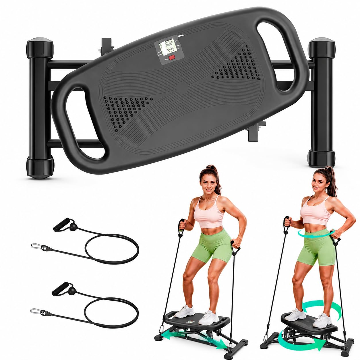 Balance Board for Adults, Rocking Stepper with Resistance Bands, 300LBS Portable Wobble Board, Quiet Side to Side Ski Simulator Trainer Exercise Machine for Home Gym Core Workout