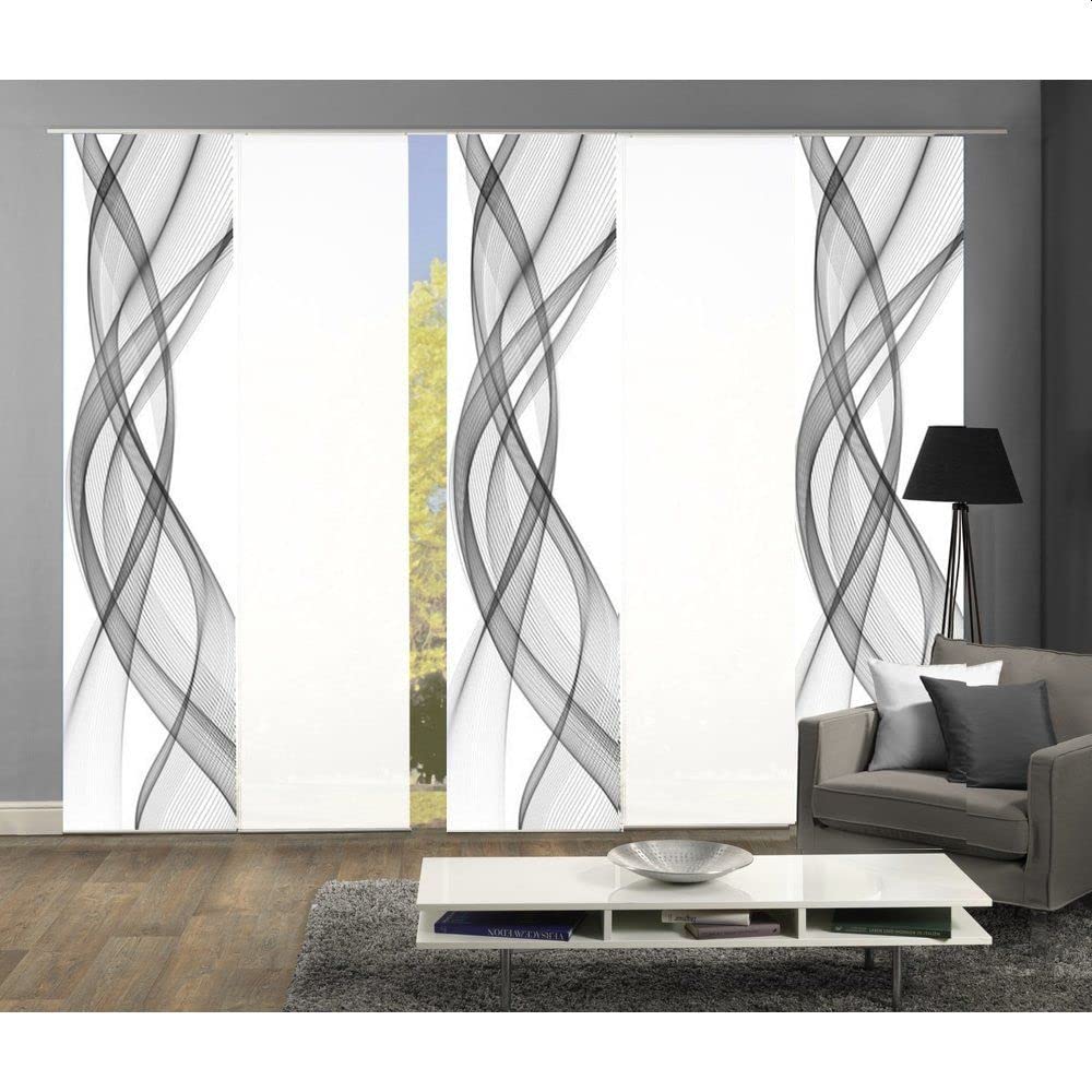 5er-Set Schiebevorhang (54146), Mariella,grau/Weiss, 245 x 60 cm