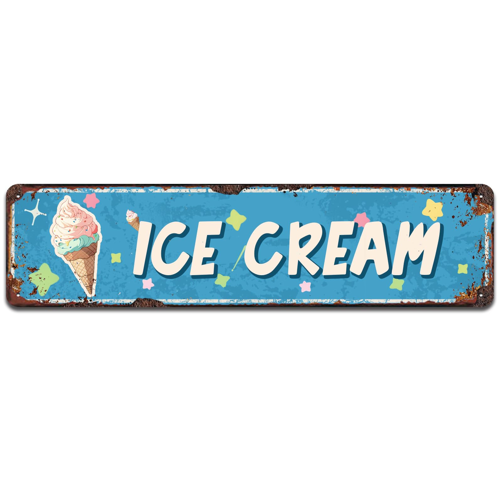 Ice Cream Embossed Metal Sign - Vintage Diner Ice Cream Decor for Kitchen or Man Cave,Tin Signs 4x16 Inch