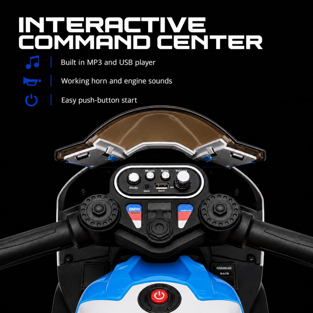 TOYSCAR Moto Elettrica per Bambini 12V BMW HP4 Race con Licenza Ufficiale, 3 Ruote, Sedile in Pelle, Luci LED, Musica, USB e AUX, Batteria Ricaricabile, 18-60 Mesi (Bianco)