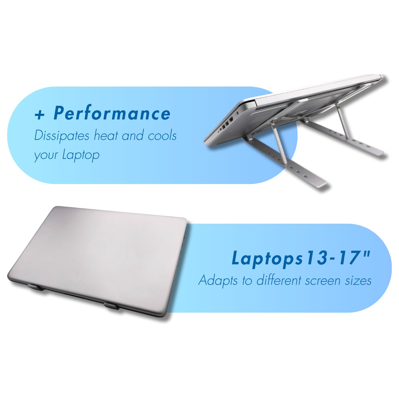 Dohe - Support Ordinateur Portable - Réglable sur 7 Niveaux, Antidérapant, Fabriqué en Aluminium Résistant, Compatible 13-15.6”, Inclinaison 15-45º, Couleur Argent
