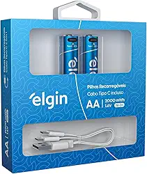 Pilha AA Comum Recarregável Elgin - USB-C Integrado, 2 Unidades