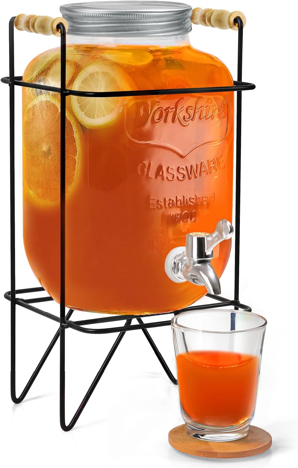 ABOUT SPACE 4 Litre Glass Water Dispenser with Stand - Air Tight Lid Glass Pitcher for Detox Water - Mason Jar - Counter Table Top Juice Infused Water Beer Dispenser for Home Restaurant Party, Black