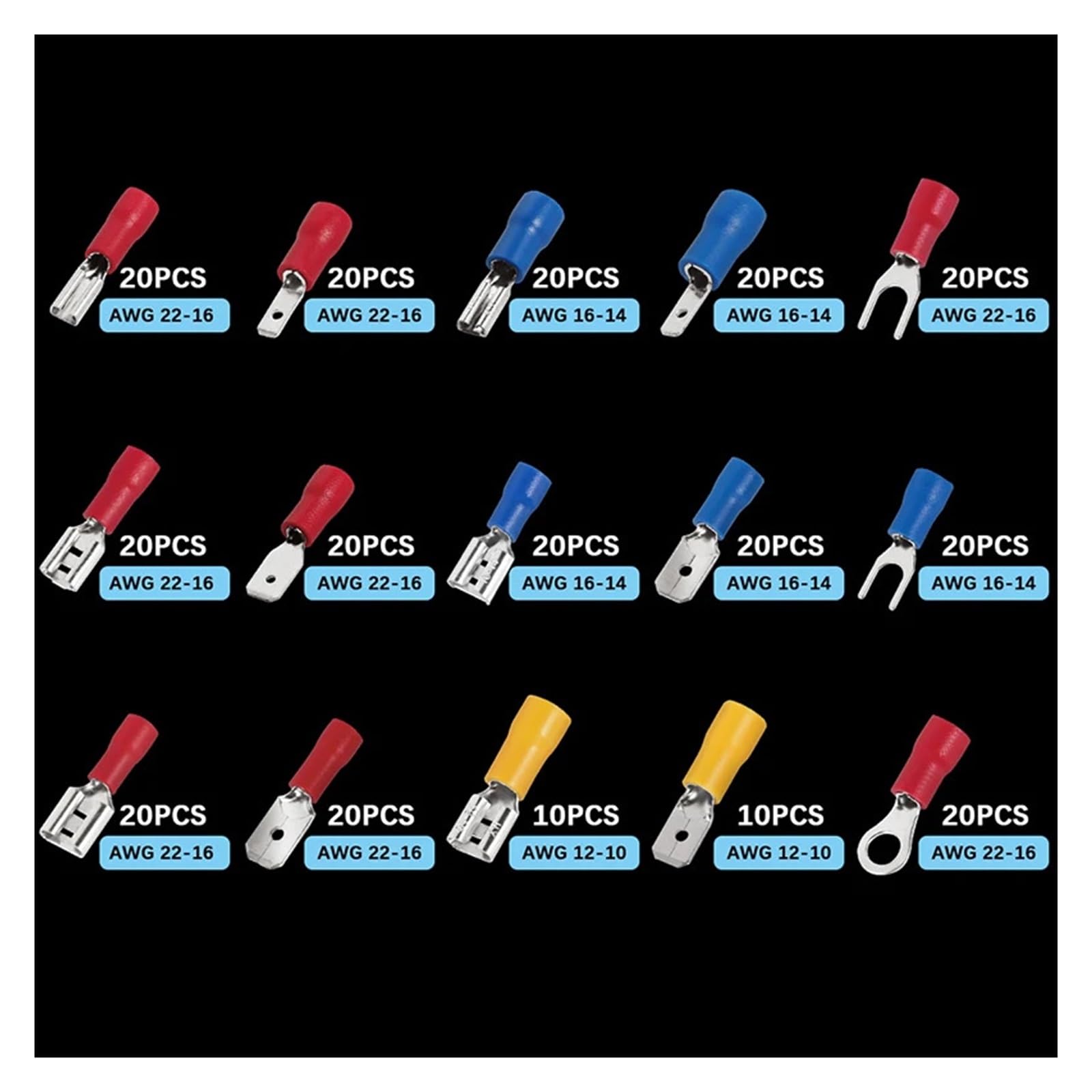 280/480/720PCS isolierte Kabelverbinder, elektrische Drähte, verschiedene Crimp-Anschlüsse, Spaten-Kolben-Ring-Gabel-Set, gerolltes Kit(480PCS)