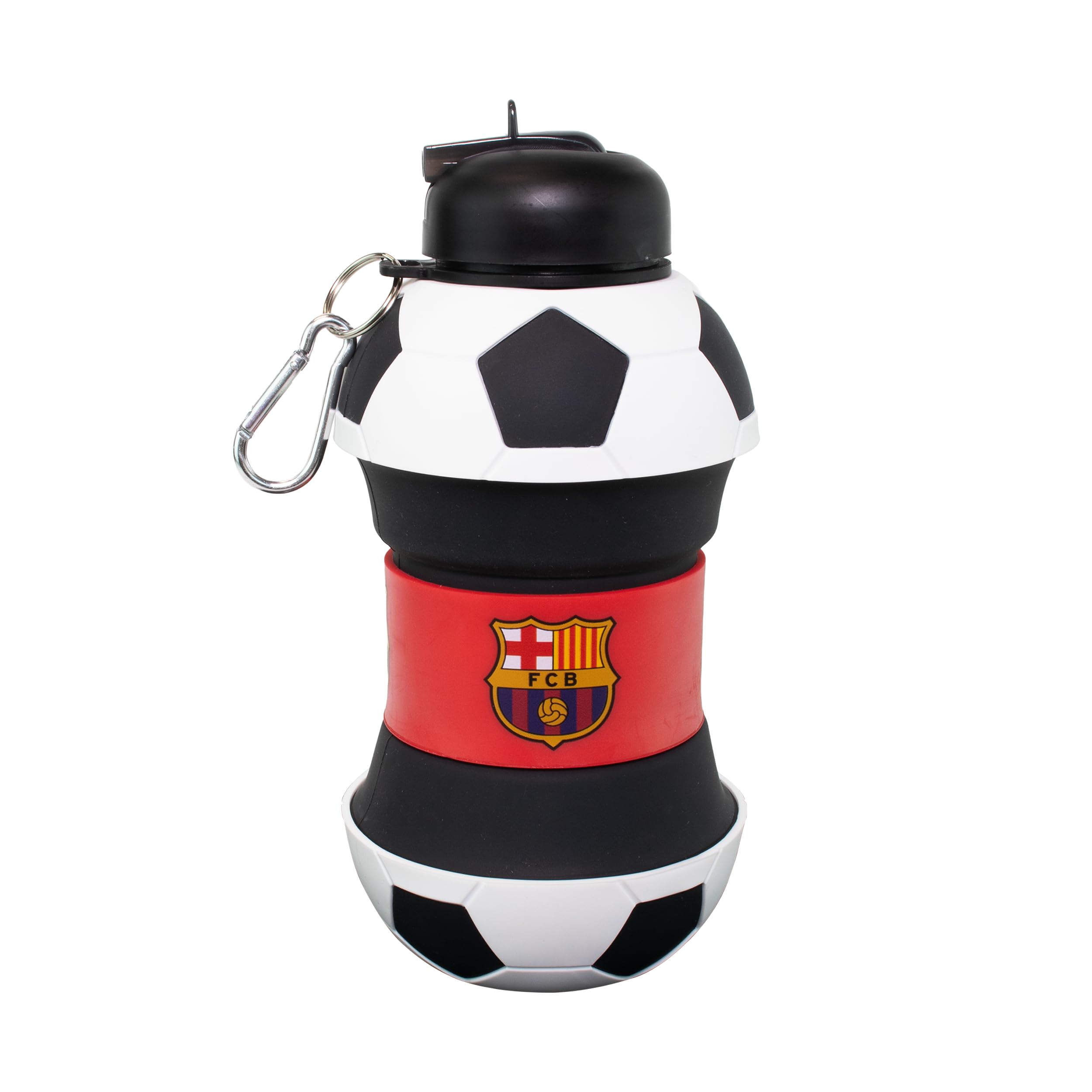 Maccabi ART Barcelona Clip-On Collapsible 1 Liter, 34 oz. size BPA-Free Silicone Soccer Large Water Bottle