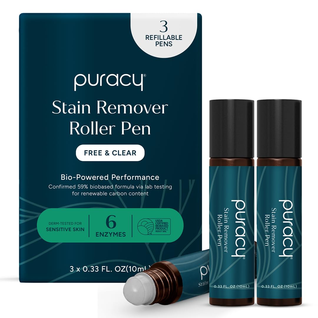 Puracy Stain Remover, Travel and Laundry Stain Cleaner for Clothes, Baby Essentials, Kids Stains, Oil and Fabric Spot Cleaner (Laundry Stain Remover Pen, 0.33 Fl Oz (Pack of 3))