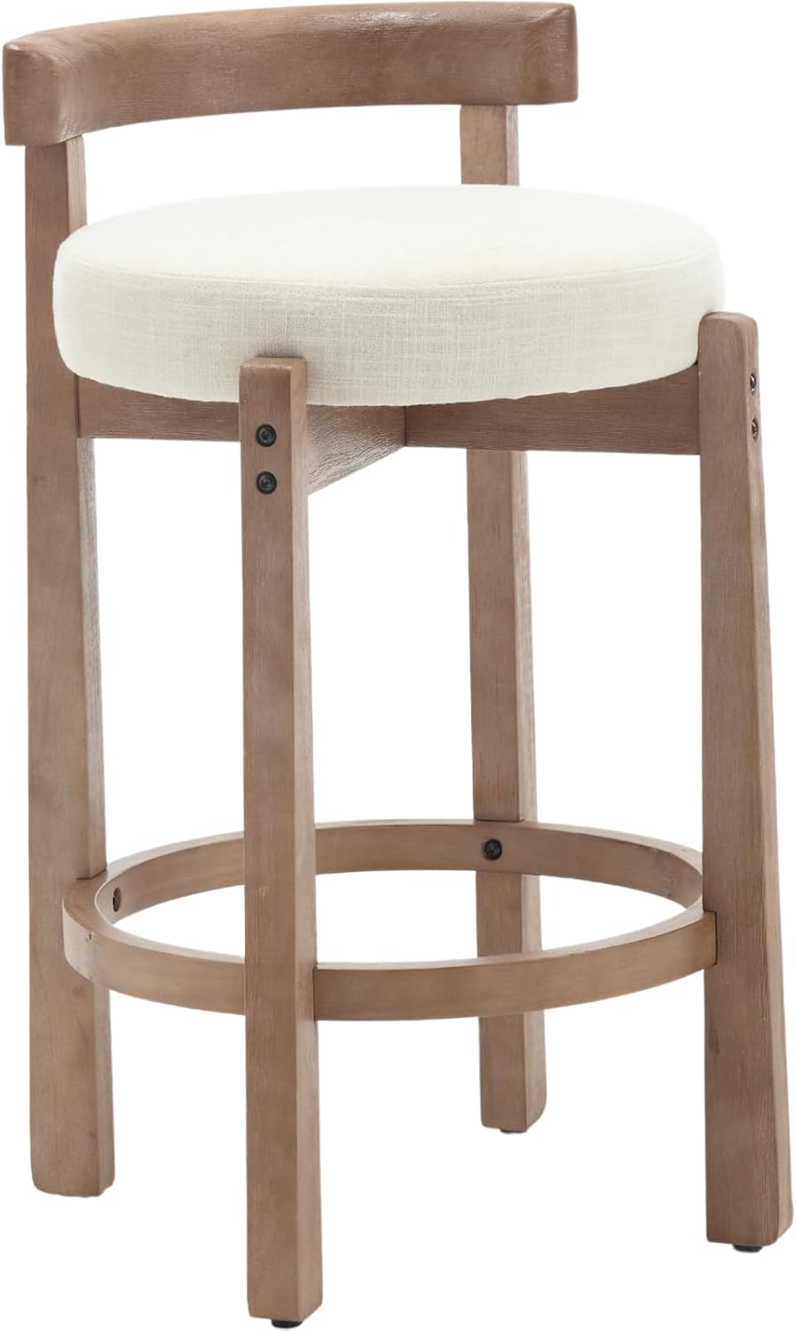 Ya-Home Mid-Century Bar Stools 1 PC, 26.5 Inch Linen Counter Height Upholstered Barstools Bar Chairs with Solid Wooden Legs for Kitchen Island Dining Room, Beige