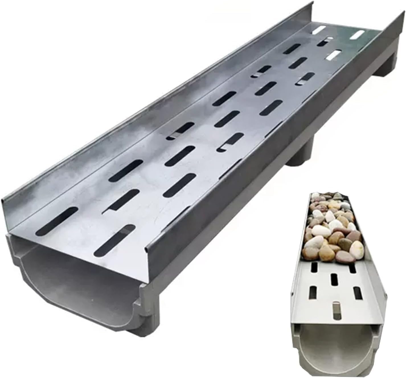 TIST Grate Paving Stone Patio Drains, Wide Pool Drains for Concrete Slabs/patios/Garden Side Drains, Cobble Top Cover Heights(100x21x15cm)