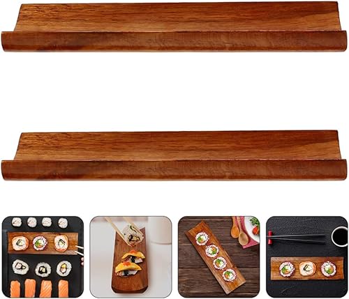 Miniatura 9 de BESTonZON Plato de sushi japonés de madera 2 piezas de sashimi de bambú para servir Geta, placa de sushi, plato de postre de frutas, bandeja de