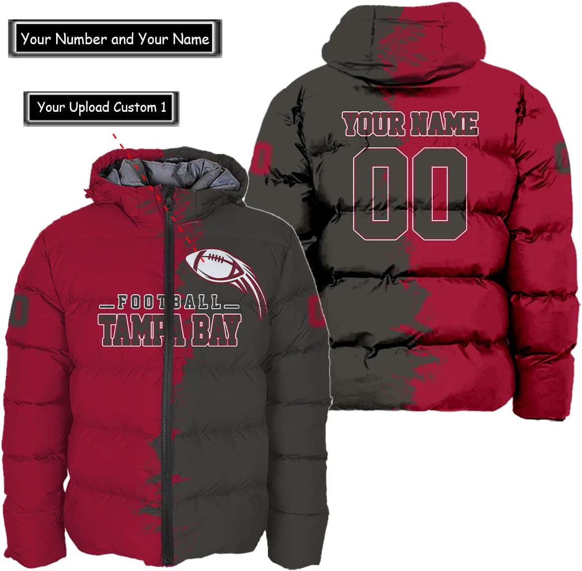 Personalized Tampa Bay Football Team Buccaneers Men's Hooded Puffer Jacket