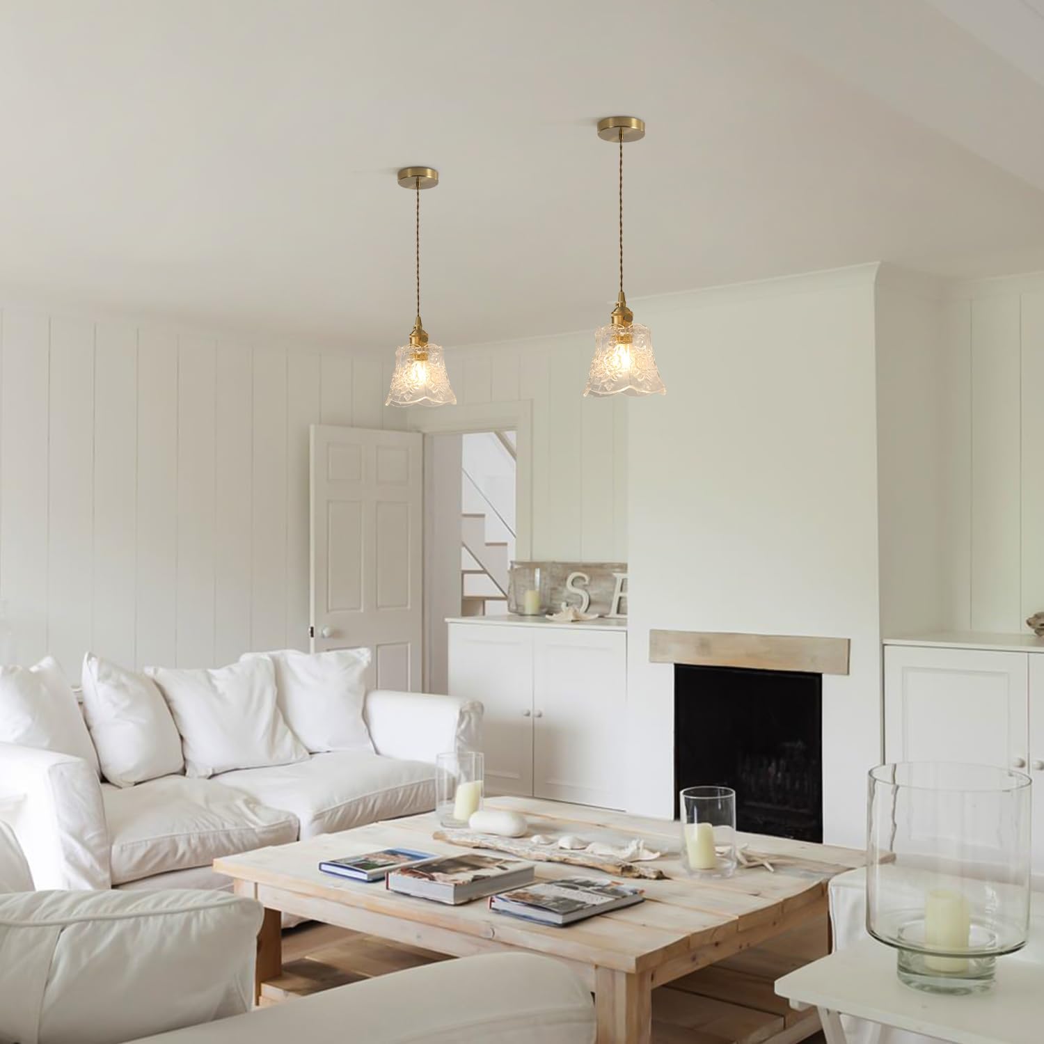 BOKT 5.9" Small Glass Pendant Lights Gold Vintage Hanging Ceiling Light Antique Brass Hanging Lamp with Clear Glass for Kitchen Island Bedroom Bathroom