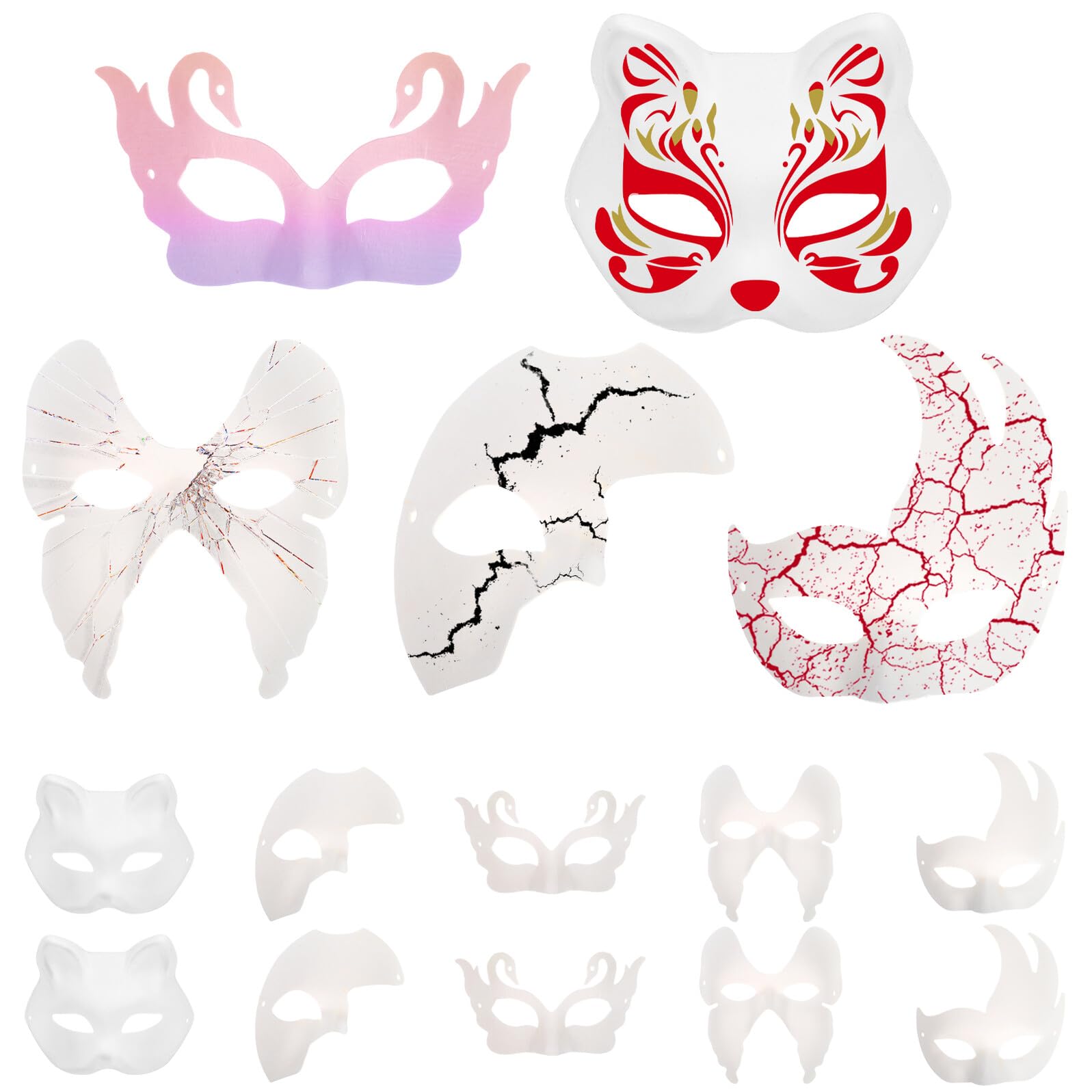 Máscaras de Carnaval de papel maché reutilizables set 15 piezas manualidades