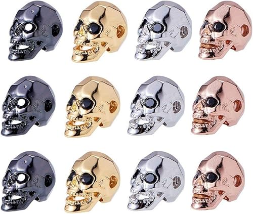 PH PandaHall 12 cuentas de calavera de 4 colores, cuentas de esqueleto de latĂłn ambiental micro pavimenta de circonita cĂşbica para Halloween, PH PandaHall 12 cuentas de calavera de 4 colores, cuentas de esqueleto de latĂłn ambiental micro pavimenta de circonita cĂşbica para Halloween,