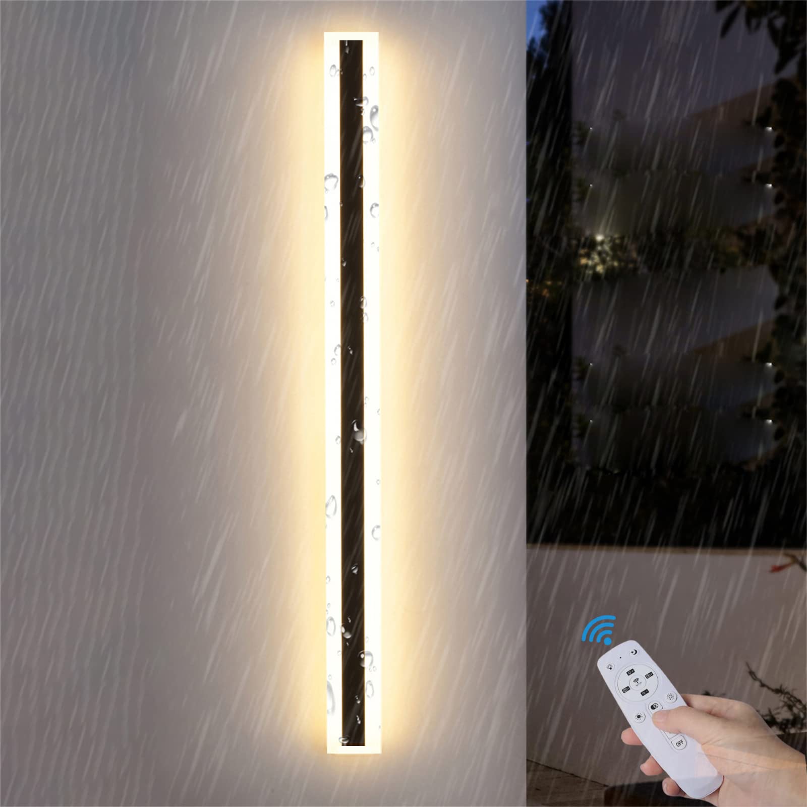 Lange Villa Wandleuchte mit Fernbedienung Wasserdicht IP65 Dimmbar Außenwandleuchte Aluminium Acryl Außen LED Modern Wandlampe für Garten Terrassen Schlafzimmer Wohnzimmer Innen (Schwarz,120CM)