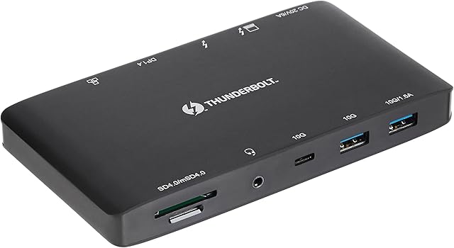 Amazon Basics Thunderbolt 3 Docking Station - 20V 6A Desktop Power Supply Attached, US Plug, Includes 0.5M Thunderbolt 3 Cable