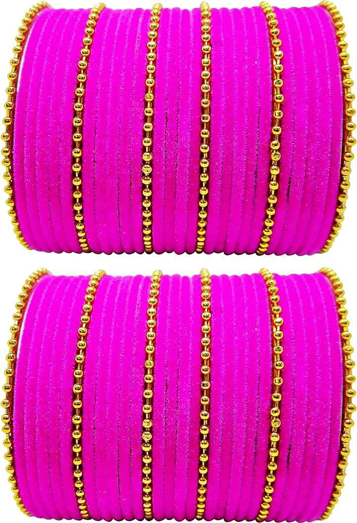 T4 Jewels Golden Beads Studded Glossy Finish Velvet Metal Bangles Set For Women & Girls - (Set Of 2)_Dark Pink_2.2 (B09FYGB7J1) Amazon Price History, Amazon Price Tracker