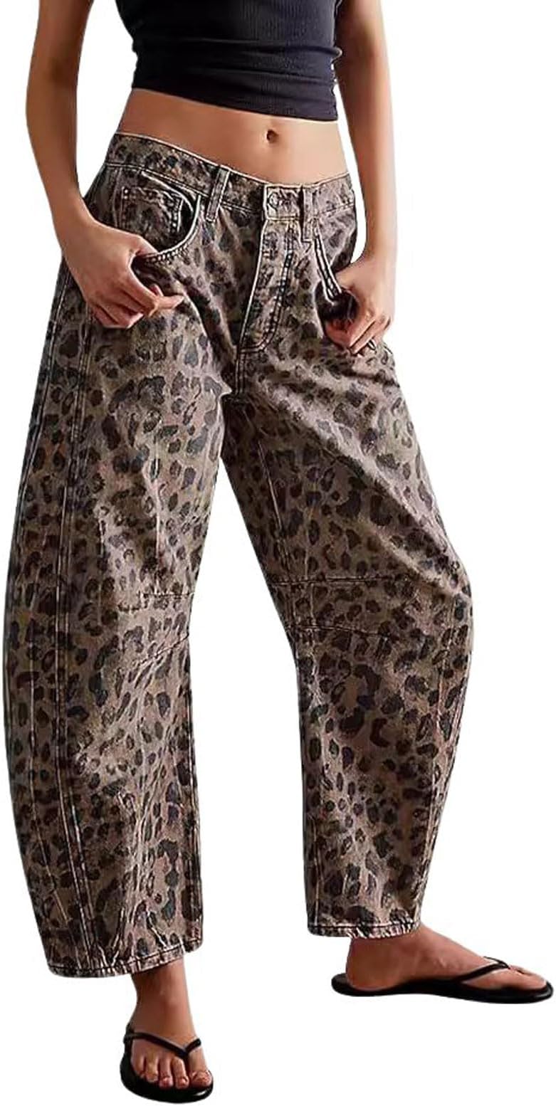 Women's Wide Leg Cropped Baggy Y2k Mid Rise Jeans - Boyfriend Harem Denim Pants