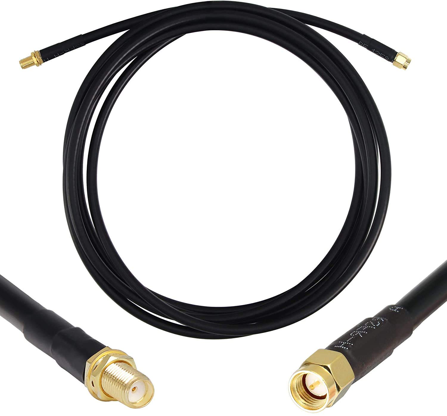10 ft Low-Loss Coaxial Extension Cable (50 Ohm) SMA Male to SMA Female Connector, Antenna Lead Extender for 3G/4G/5G/LTE/ADS-B/Ham/GPS/WiFi/RF Radio Use (Not for TV) 1PCS(Black)