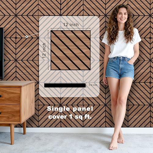Image of WoveN SounD Acoustic Wall Panels, Teak, 16 Pack, 12x12 in | Self-Adhesive, NRC 0.95, Carved Pattern, Sound Proof, Echo Reduction, Sound Dampening, Home Studio, Office, Gaming Room