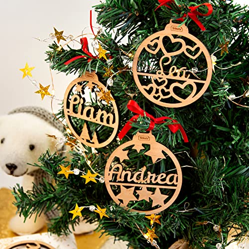 Bolas de Navidad Personalizadas con Nombre y Silueta de Madera Stikets (3, Madera) Cover