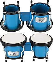 Vista 4 de EASTROCK Tambor Bongo de 4" y 5" Juego para Adultos, Tambores Bongos de Percusión con Llave de Afinación (Azul)