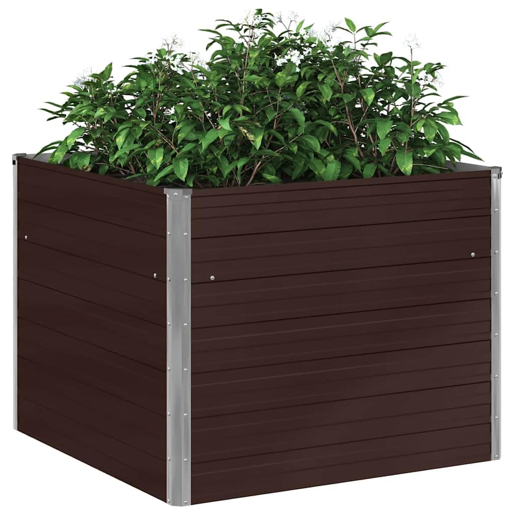 Cama elevada, huerto al aire libre, maceta elevada, marrón, 100 x 100 x 77 cm, acero galvanizado, bandeja de flores para cultivar plantas suculentas en el jardín terraza balcón