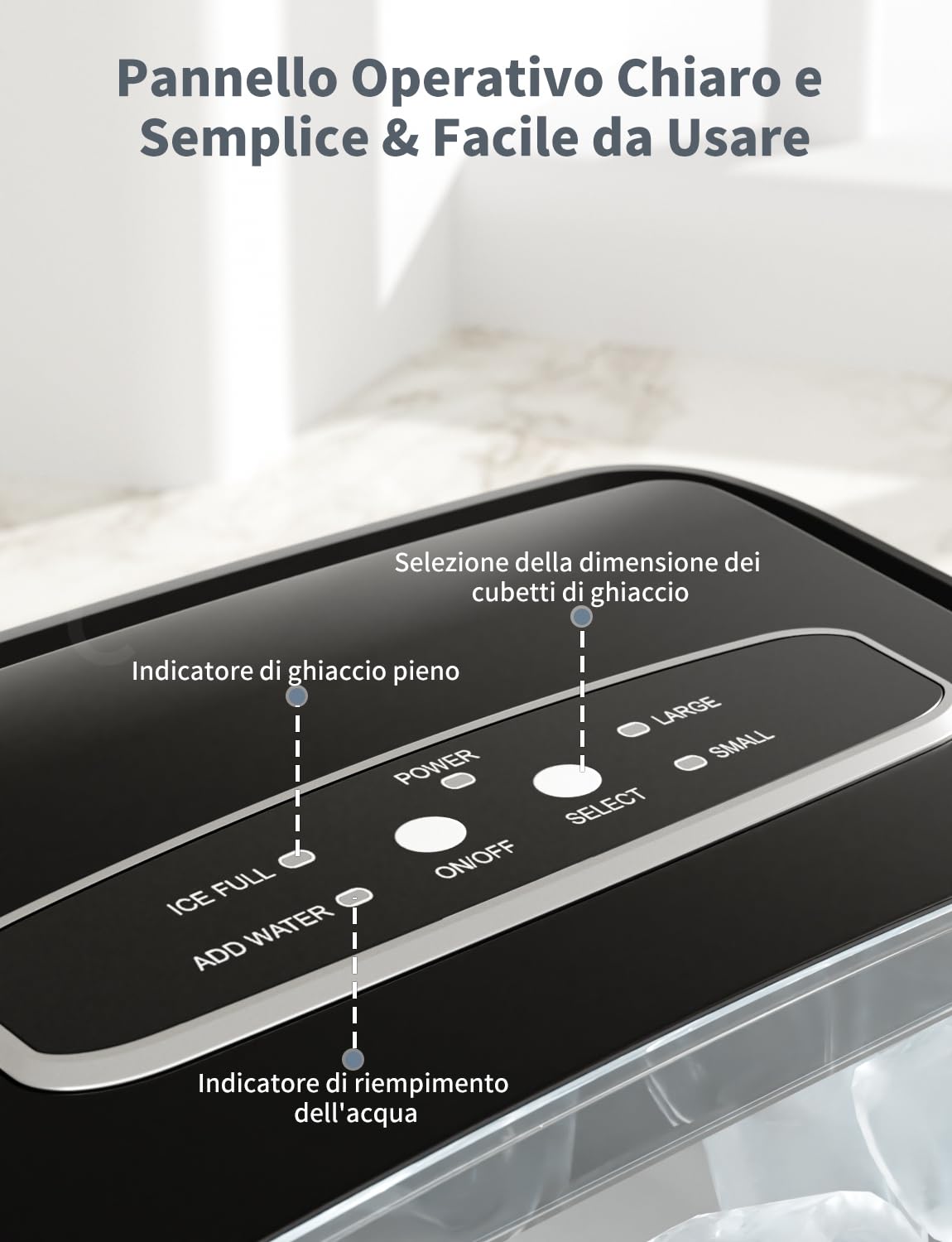 Macchina Ghiaccio 12KG/24h, 2.2L Macchina del Ghiaccio Casa Professionale, S/L Dimensioni, Pronto in 6-9 Minuti, Silenzioso, Ice Maker per Casa/Bar, Nero