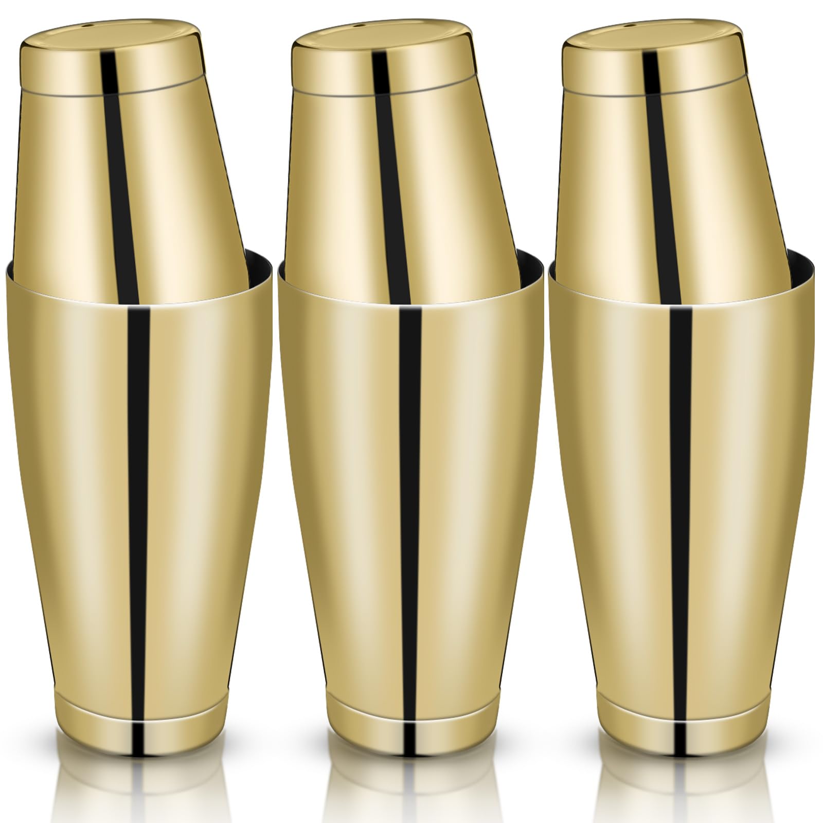 Sabary 6 Pcs Cocktail Shakers Professional Bar Shaker Boston Set Stainless Steel Martini Drink Mixer Basic Tool Weighted Shake Metal Can Cocktail Shaker Set, 18 Oz, 28 oz (Gold)