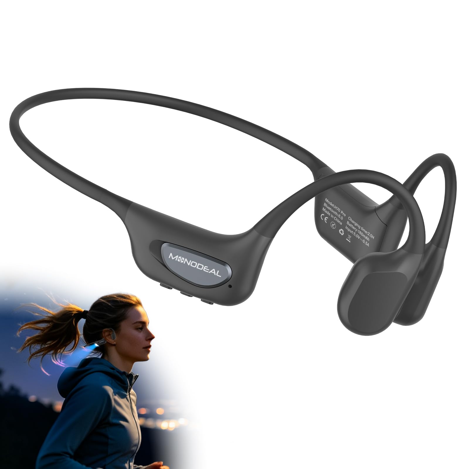 MONODEAL Bluetooth Headset mit Mikrofon, Open-Ear Headset Bluetooth 5.3 mit Multipoint-Verbindung, Wireless Headset für Büro Meeting Online Lernen Autofahren