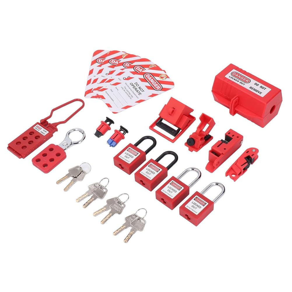 Littimoon Electrical Lockout Tagout Kit, Universal Clamp on Circuit Breaker Lockouts -Safety Locks Hanging Tags Set