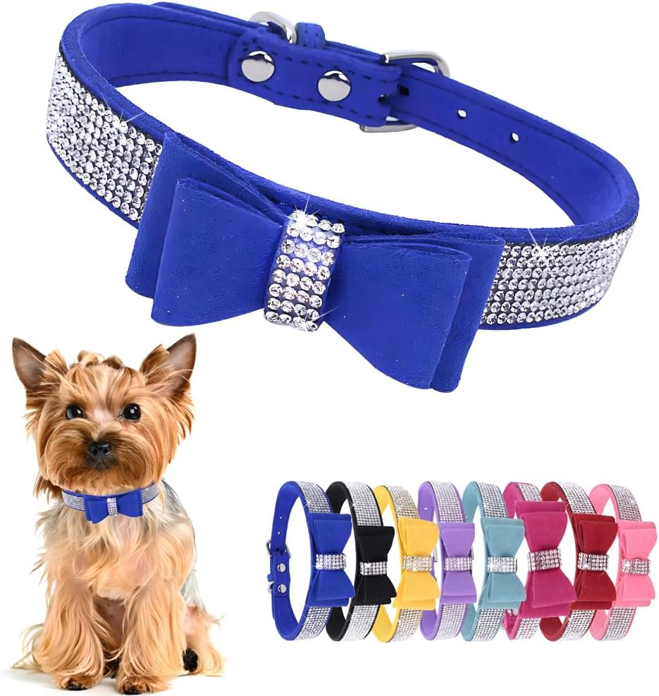 Hotlion Bow Tie Rhinestone Dog Collar Cute Sparkling Crystal Diamond Puppy Kitten Pet Cat Collar for Small Dogs Boys Girls Light Purple XS image 4