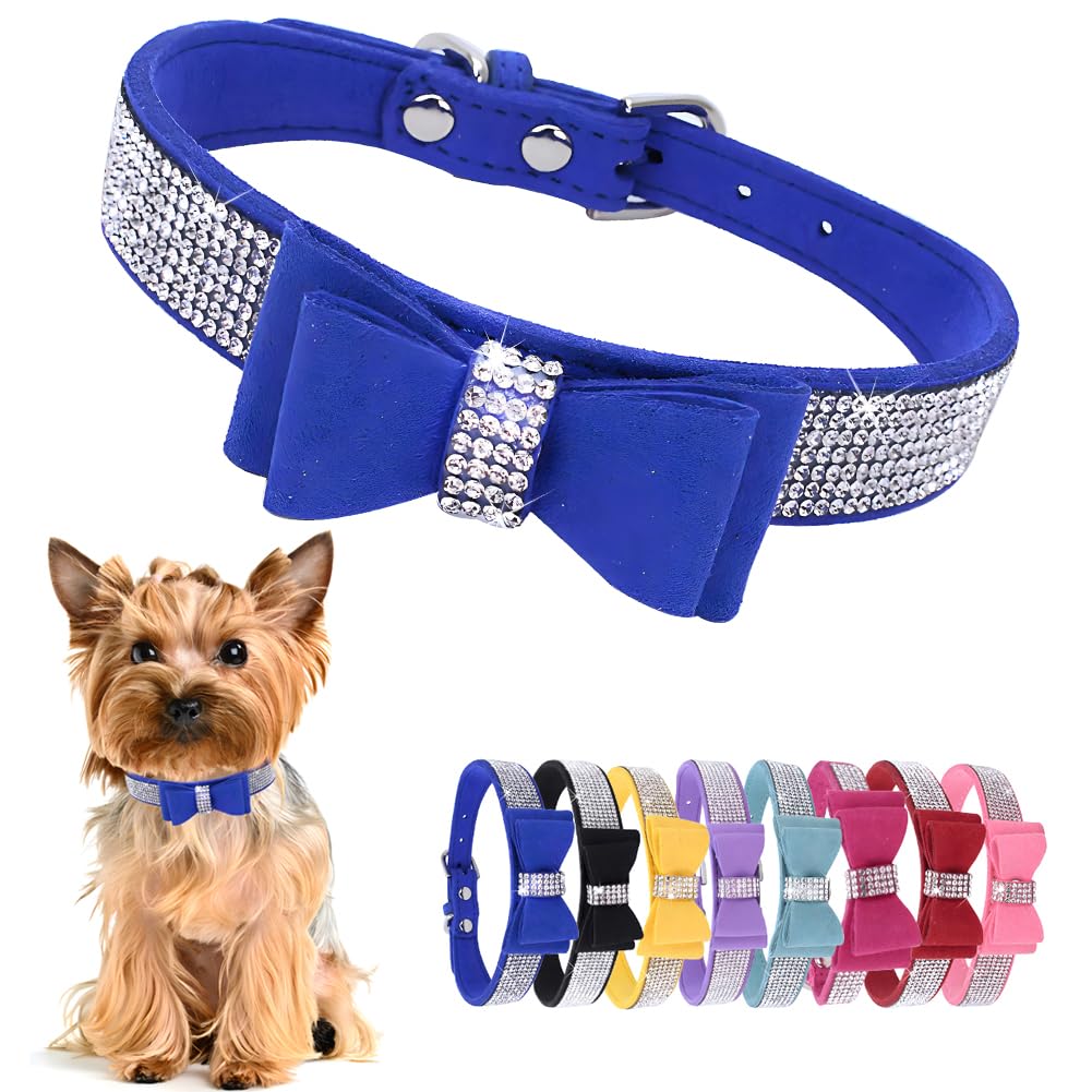 Collier pour chien avec noeud papillon XS bleu foncé pour sorties chics