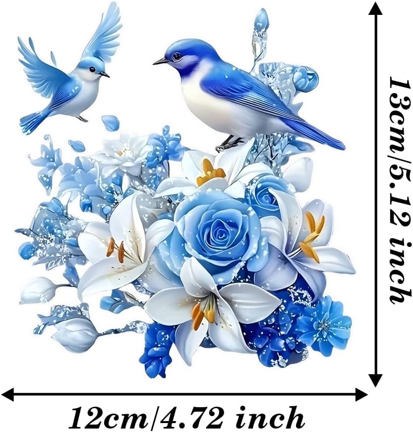 2 Pack Blue Bird and Flower Car Decals, 4.72"x5.12" Waterproof & UV Resistant Vinyl Floral Sticker for Auto Bumper Window, Elegant Rose Wall Art Decor for Home Laptop - BD182 image 4